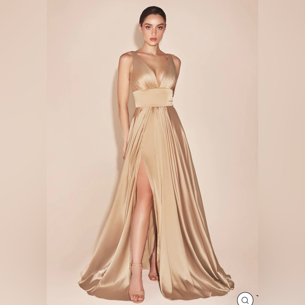 Satin V-Neck Sleeveless Dress in Champagne bridesmaid